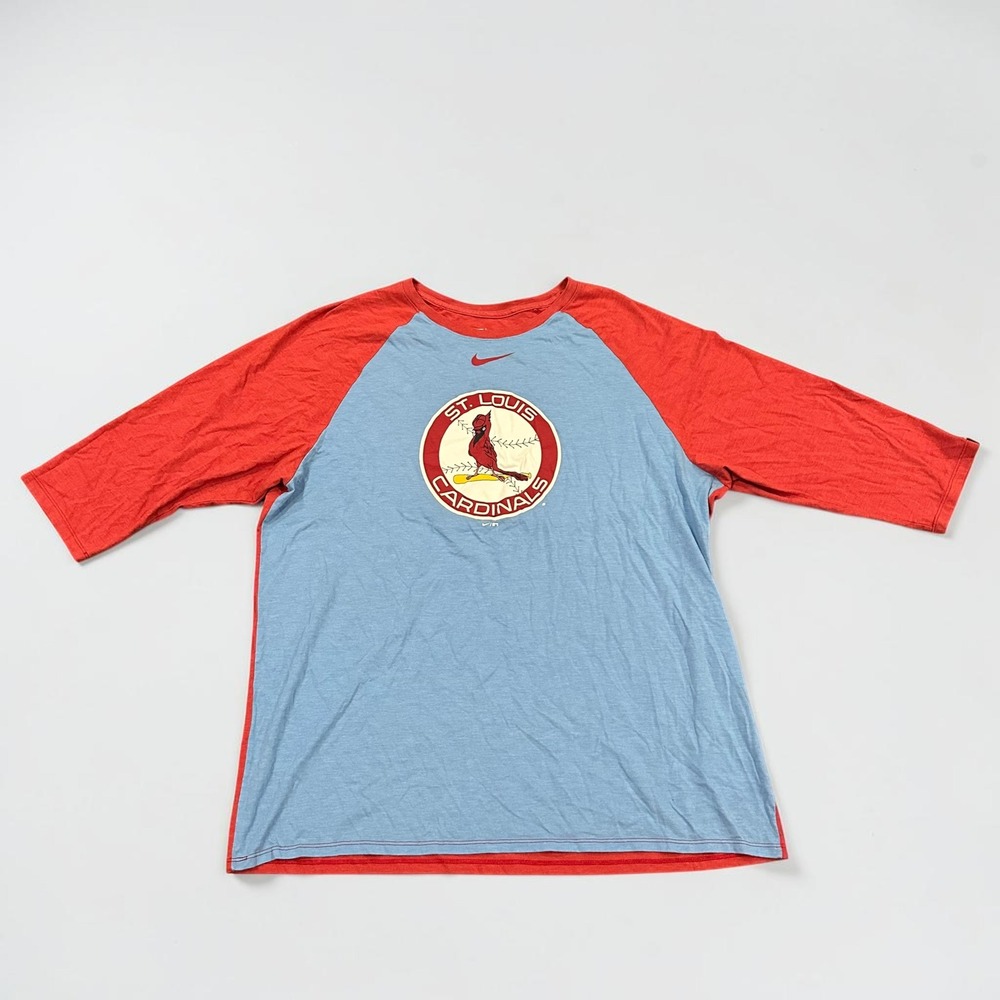 Nike St. Louis Cardinals Cooperstown Raglan 3/4 Sleeve Shirt Blue Red XXL Mens